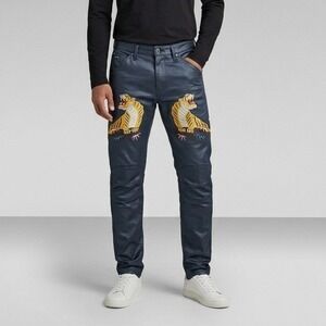 G-Star RAW 5622 3D Mid Boyfriend Tiger Embroidered Coated Denim Jeans Navy 24x32